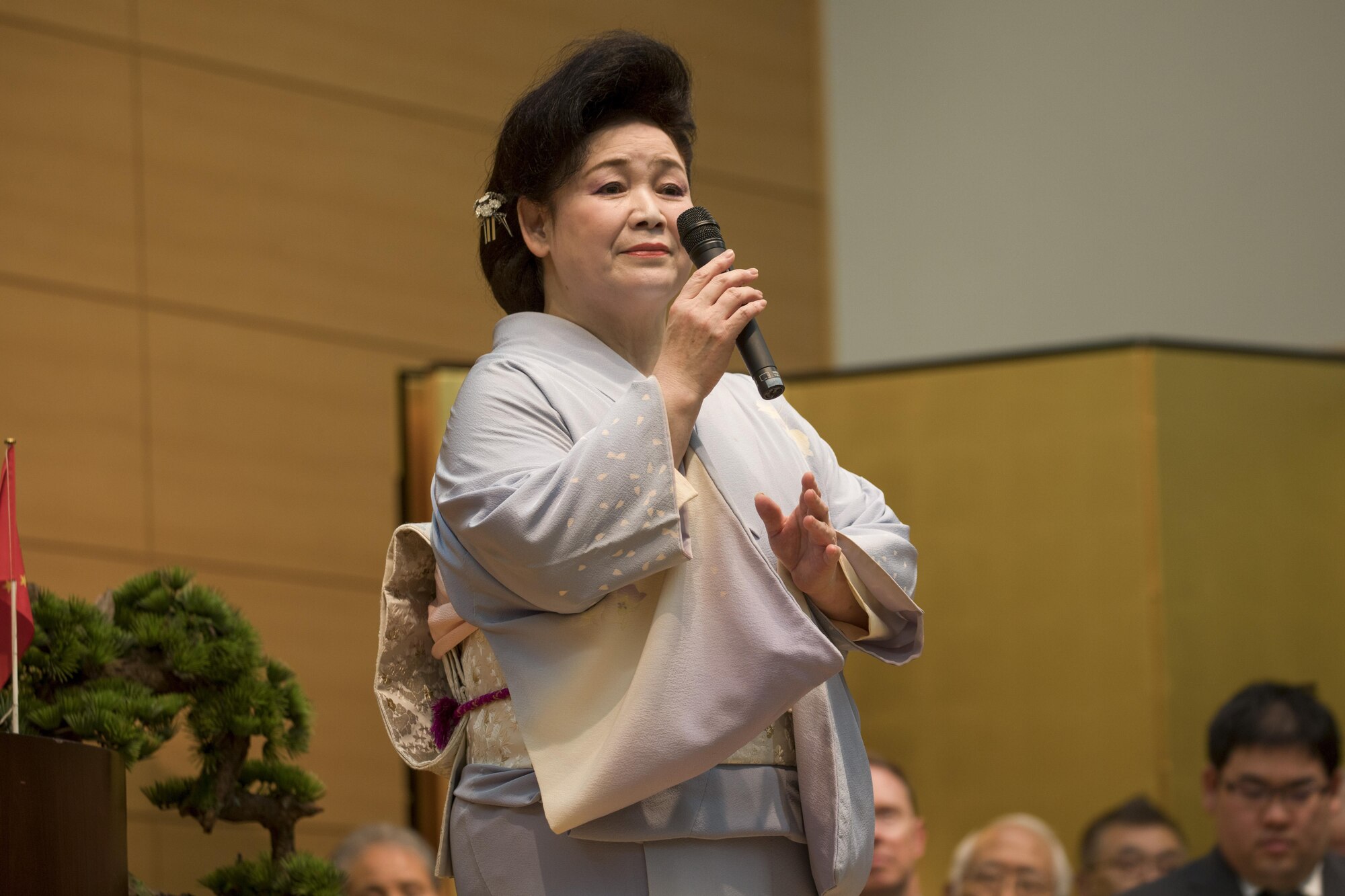 Satoko Moriwaka, traditional Enka Japanese singer, performs at the Good Deed Award Ceremony, May 20, 2017, at the Meiji Shrine, Tokyo, Japan. The Good Deed Association is a non-profit organization under the management of the Cabinet Office of the Government of Japan and is committed to encouraging good conduct and enhancing mutual relationships among the members of the community. (U.S. Air Force photo by Airman 1st Class Donald Hudson)