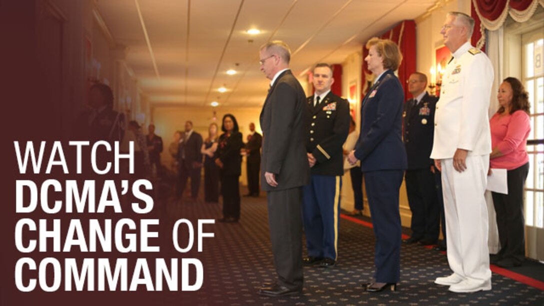 Navy Vice Adm. David Lewis took the helm of Defense Contract Management Agency from Air Force Lt. Gen. Wendy Masiello during a change of command at the Lee Club on Fort Lee, Virginia, May 24. Approximately 300 people attended the ceremony presided over by James MacStravic, who is performing the duties of the under secretary of defense for acquisition, technology and logistics. (DCMA graphic by Stephen Hickok)