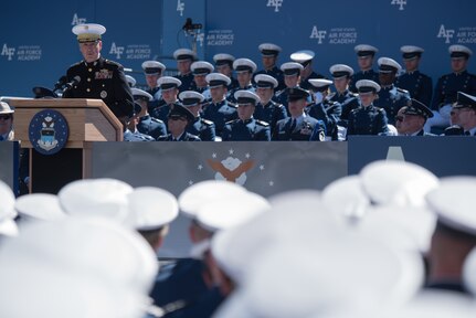 U.S. Marine Corps Gen. Joseph F. Dunford, Jr., chairman of the Joint Chiefs of Staff, delivers the commencement speech to the U.S. Air Force Academy Class of 2017 in Colorado Springs, Colo., May 24, 2017. The over 900 graduates will go on to serve as 2nd Lieutenants across the Air Force. 