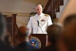 Navy Vice Adm. David H. Lewis addresses the audience for the first time as director of the Defense Contract Management Agency. Lewis assumed command of the agency at a Fort Lee, Virginia, ceremony May 24. 