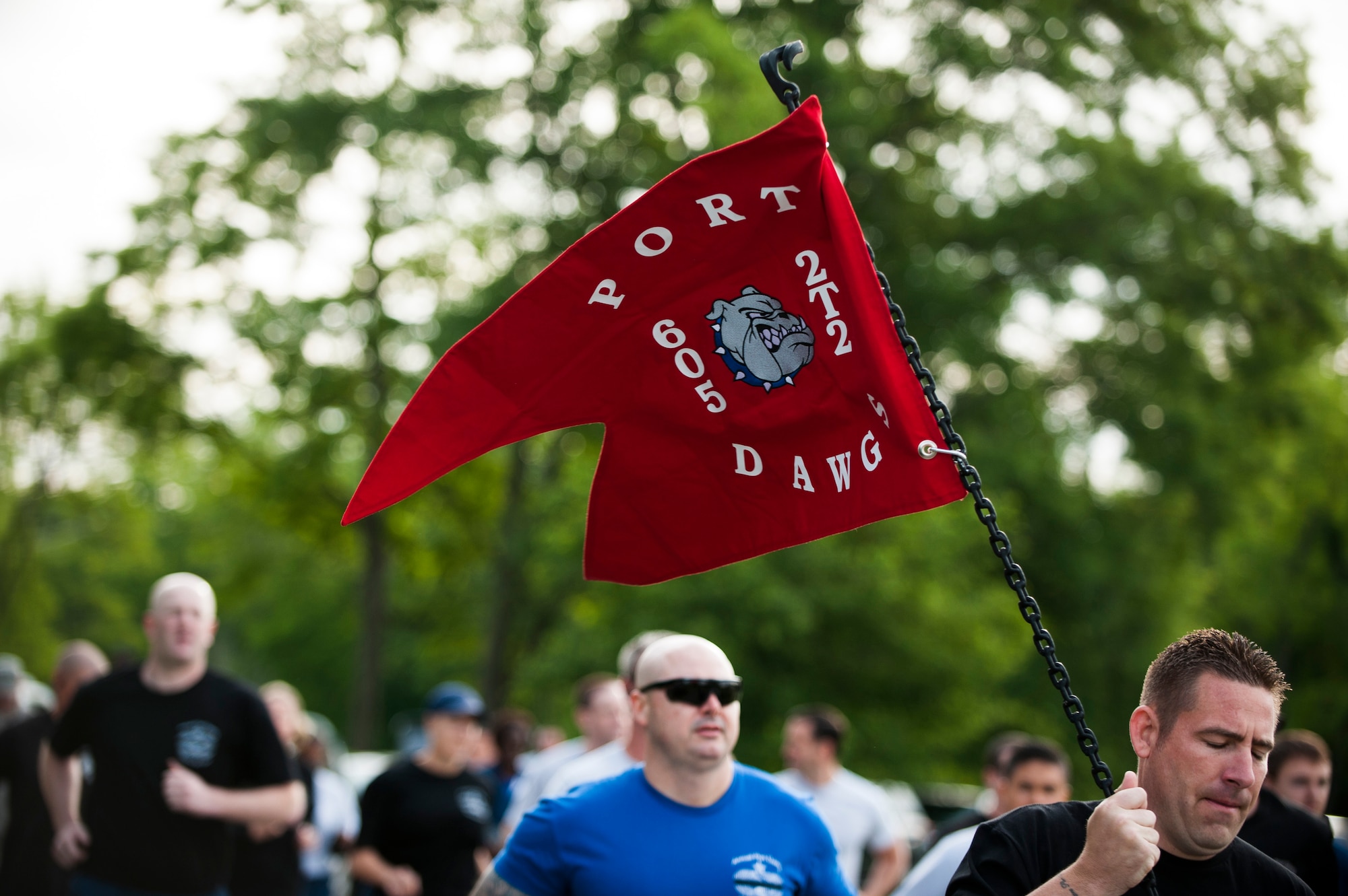 Air transportation specialists participate in the 2017 Port Dawg Memorial Run at Scott Air Force Base, Ill., May 22, 2017. The run is an annual event to honor fallen aerial porters. (U.S. Air Force photo by Staff Sgt. Clayton Lenhardt)