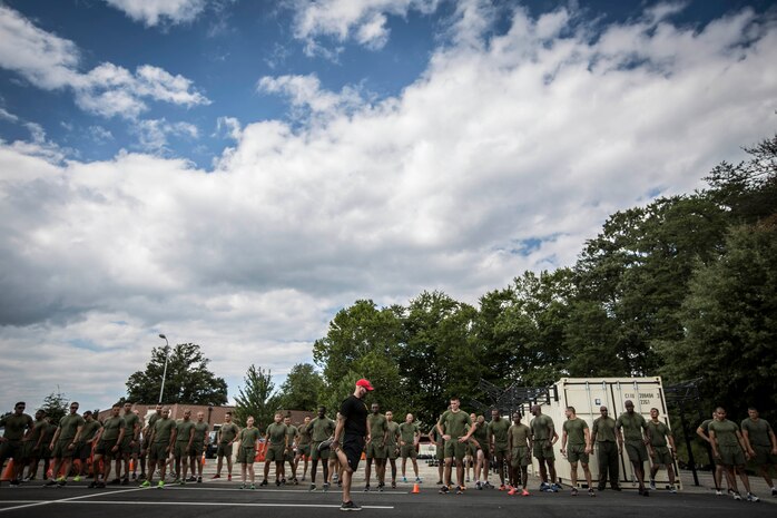 U.S. Marines attend the first Force Fitness Instructor Course aboard Marine Corps Base Quantico, VA., Oct. 3, 2016. The course is designed to produce Fitness Instructors to return to the fleet and maintain health and wellness while improving human performance. (U.S. Marine Corps photo by Sgt. Melissa Marnell)