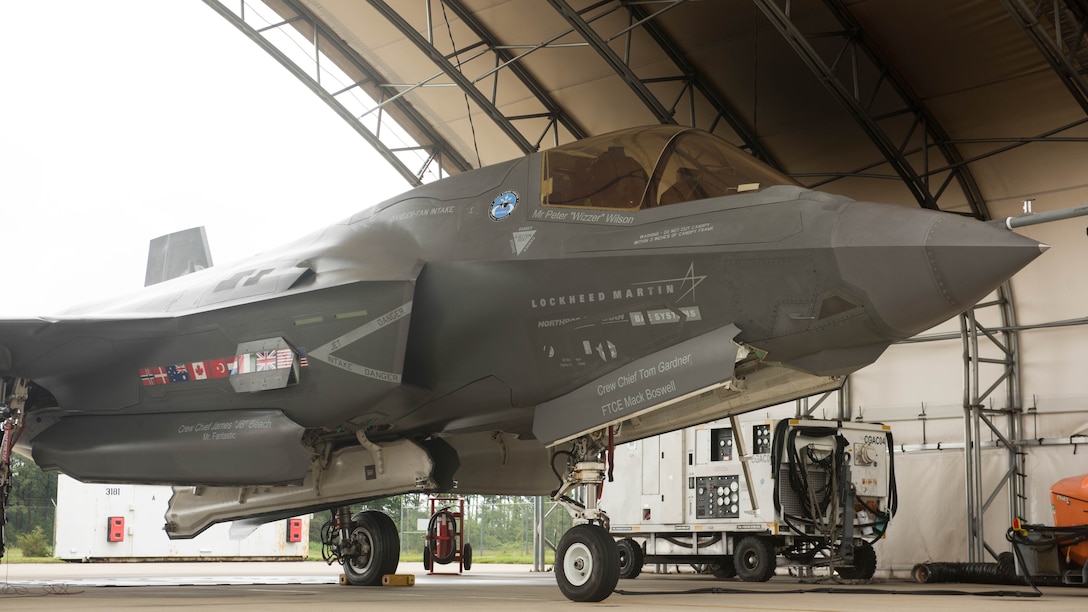 An F-35B is prepped for a test flight at Pax River Integrated Test Force in Patuxent River Md. May 24, 2017. The air station is the testing sight for the F-35’s capabilities. This site will be responsible for the overall design and improvements to the F-35 throughout it’s service history.