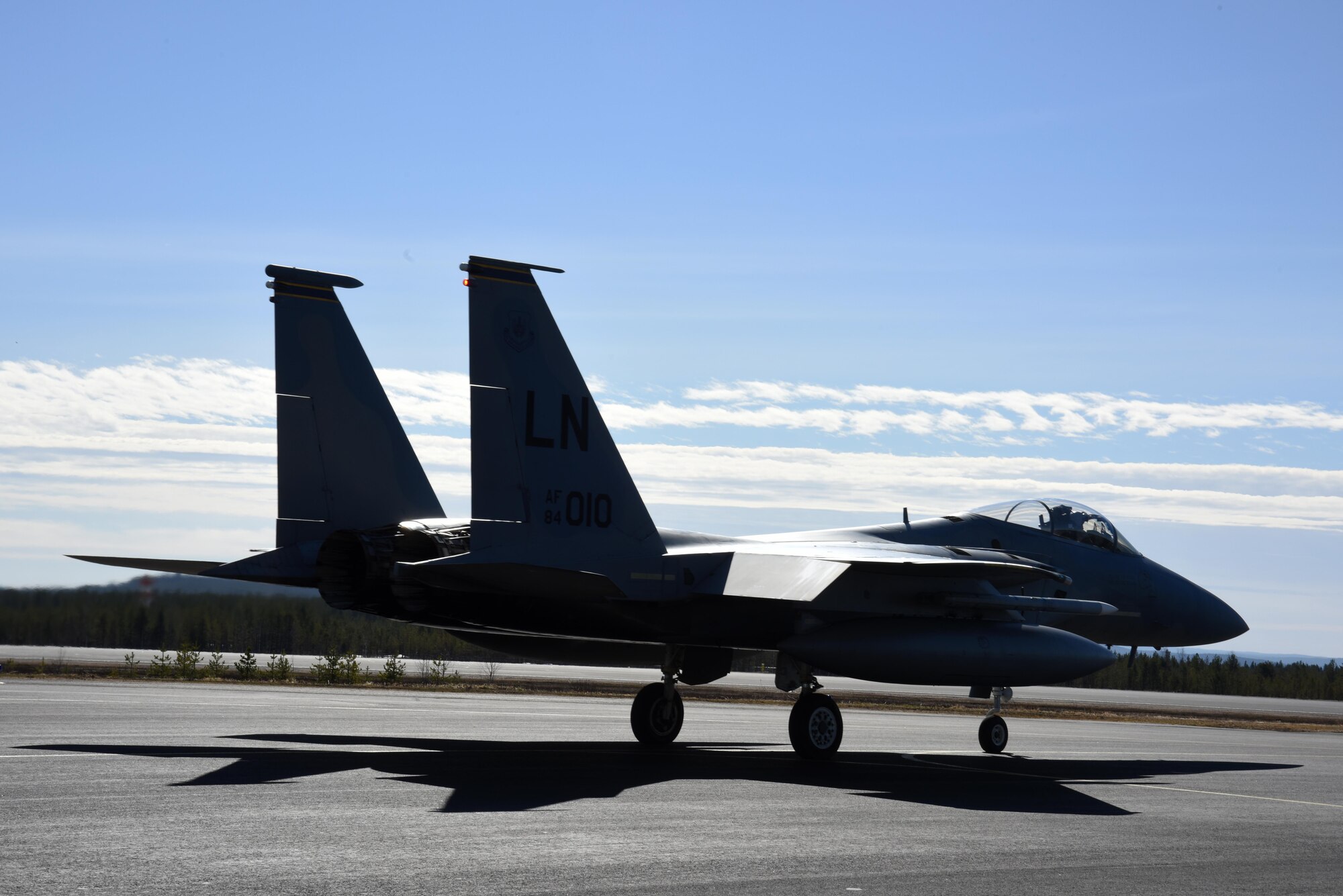 A 493rd Fighter Squadron F-15C Eagle from the 48th Fighter Wing at Royal Air Force Lakenheath, England, taxis to a runway at Rovaniemi Air Base, Finland, May 25, in support of Arctic Challenge 2017. Participating in multinational exercises such as ACE 17 allows the U.S. to enhance professional relationships and improve overall coordination with allies and partner militaries. (U.S. Air Force photo/Airman 1st Class Abby L. Finkel)