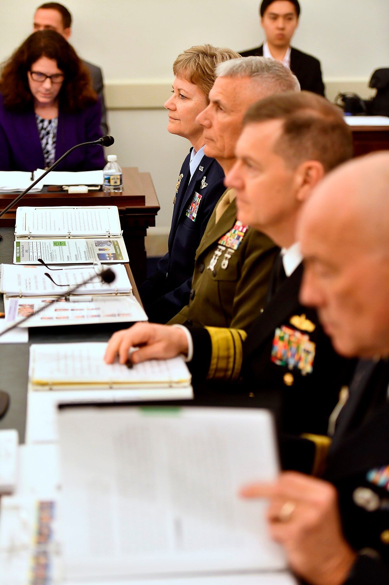 Lt. Gen. Maryanne Miller, Chief of the Air Force Reserve, testifies before the House Appropriations Committee on the National Guard and Reserve budget during a hearing May 24, 2017, in Washington, D.C.  With Miller were Lt. Gen. McMillan, Commander of the Marine Corps Forces Reserve; Vice Adm. Luke McCollum, Chief of the Navy Reserve; and Lt. Gen. Charles Luckey, Chief of the Army Reserve.  (U.S. Air Force photo/Scott M. Ash)