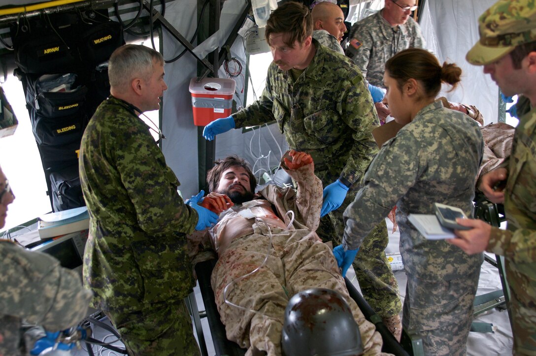 U.S. and Canadian Soldiers in the 491st Medical Support Group clinic treats simulated casualties as part of Maple Resolve 17, the Canadian Army’s premiere brigade-level validation exercise running May 14-29 at Camp Wainwright, Alberta, Canada. 

More than 650 U.S. Army Soldiers are providing a wide array of combat and support elements. These include sustainment, psychological operations, public affairs, aviation and medical units. Reserve units participating in Maple Resolve 17 will sharpen individual skill sets while enhancing overall unit readiness.