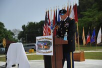 Col. Michael T. Harvey, Fort Buchanan Garrison Commander, delivers remarks during the Memorial Day ceremony at Soldiers Plaza, on Fort Buchanan, May 24.