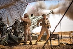 U.S. Marines with the 11th Marine Expeditionary Unit fire an M777 Howitzer during a fire mission in northern Syria as part of Operation Inherent Resolve, Mar. 24, 2017.  The unit provided 24/7 support in all weather conditions to allow for troop movements, to include terrain denial and the subduing of enemy forces. More than 60 regional and international nations have joined together to enable partnered forces to defeat ISIS and restore stability and security. CJTF-OIR is the global Coalition to defeat ISIS in Iraq and Syria. 