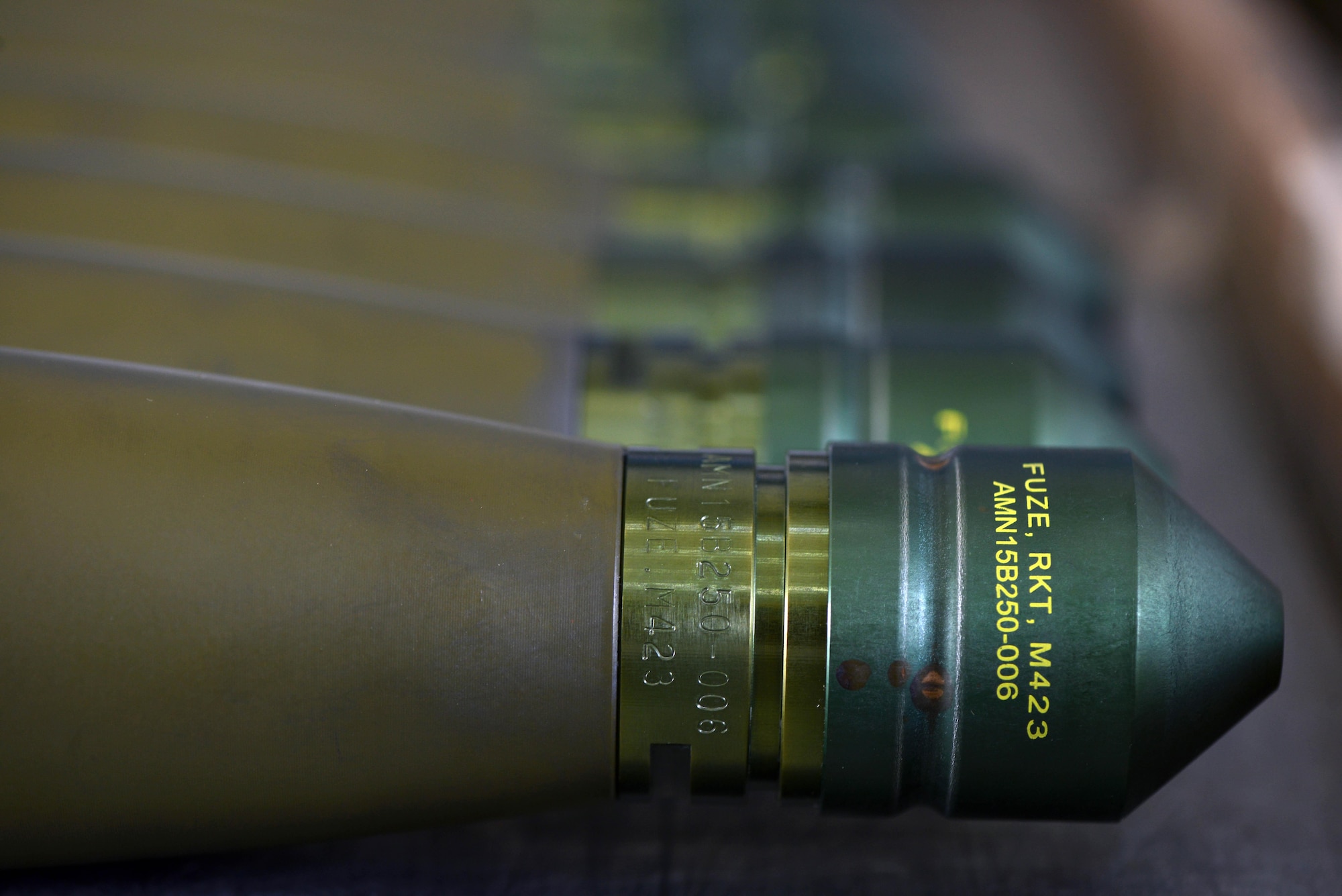 Warheads await assembly into an Advanced Precision Kill Weapon System (APKWS) rocket, May 24, 2017, at Incirlik Air Base, Turkey. The APKWS rocket system provides combat capabilities for air, ground, and sea-based platforms. (U.S. Air Force photo by Senior Airman John Nieves Camacho)