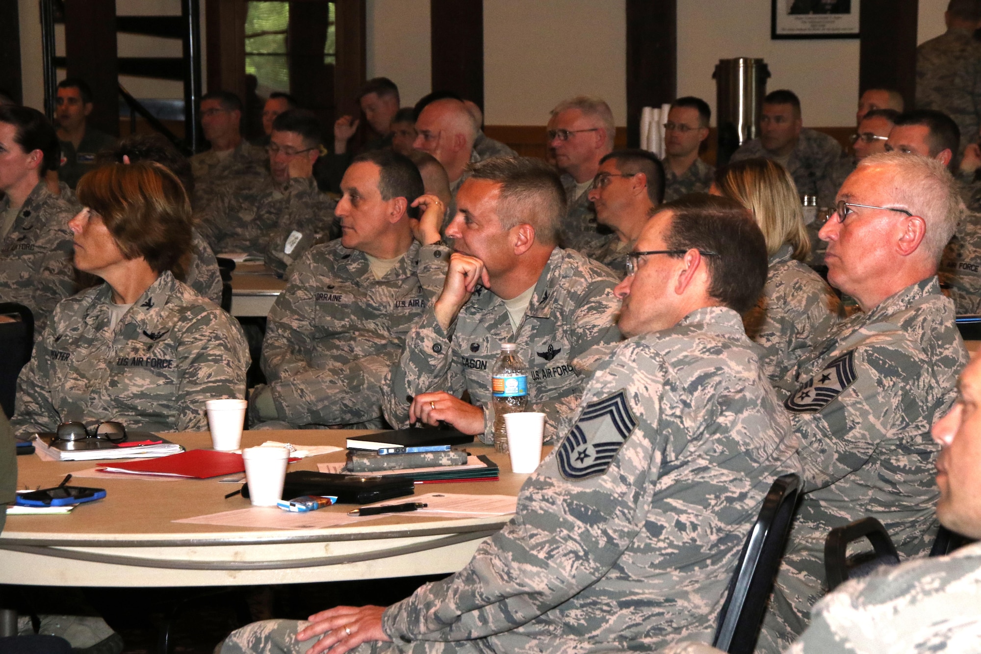 Leaders from all three wings in the Pennsylvania Air National Guard attend Enhancing Human Capital, at the Keystone Conference Center, Fort Indiantown Gap, Pennsylvania, May 18, 2017. This course taught by Lt. Col. Matthew R. Basler, senior professional instructor and leadership advisor for the Air Force Profession of Arms Center of Excellence, focuses on self-reflection as a means to better understand how we can become better friends, parents, spouses, co-workers, and leaders. PACE is responsible to the Chief of Staff of the Air Force for infusing the Air Force Core Values within the profession of Arms and across the Air Force, via identity-based education and training, tools, and assessments. (U.S. Air National Guard photo by Master Sgt. Culeen Shaffer/Released)