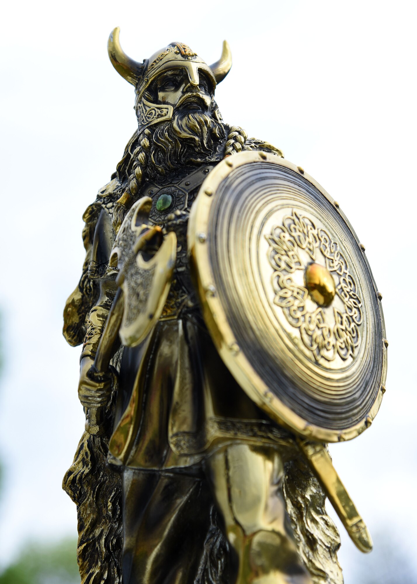 The Warriors of the North mascot, Sven, stands atop the trophy that was awarded to Minot Air Force Base for winning the annual Grand Forks AFB versus Minot AFB softball tournament May 25, 2017, at Devil’s Lake, N.D. Airmen from both bases said they had a great time, playing through the wind and rain. (U.S. Air Force photo by Airman 1st Class Elora McCutcheon)