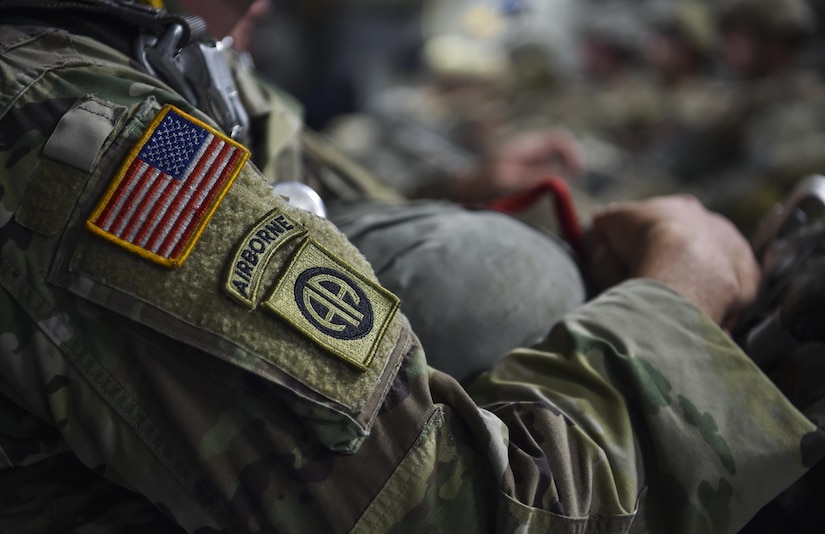 A soldier from the 82nd Airborne Division out of Pope Army Airfield, N.C., waits to jump from a C-17 Globemaster III from Joint Base Charleston, S.C., during an exercise May 25, 2017. Nearly 1,600 soldiers were scheduled to jump during the exercise before high winds forced a cancellation of the jump for safety.