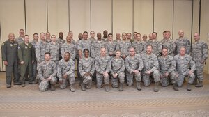 Master Sergeant selects from the 628th Air Base Wing and 437th Airlift Wing pose for a group photo at a master sergeant release celebration at Joint Base Charleston, S.C., May 25. The Air Force wide selection rate was 25.61%. (U.S. Air Force photo by Staff Sgt. Christopher Hubenthal)