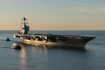 NORFOLK (April 14, 2017) The aircraft carrier Pre-Commissioning Unit (PCU) Gerald R. Ford (CVN 78) pulls into Naval Station Norfolk for the first time. The first-of-class ship - the first new U.S. aircraft carrier design in 40 years - spent several days conducting builder's sea trails, a comprehensive test of many of the ship's key systems and technologies.