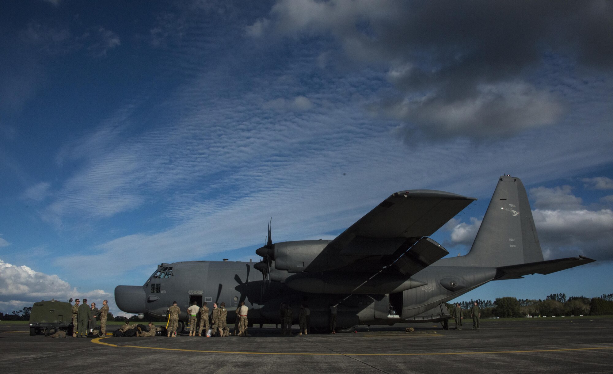 A U.S. Air Force MC-130H Combat Talon II assigned to the 1st Special Operations Squadron departs Royal New Air Force Base Auckland, New Zealand on April 18, 2017. Members of the 353rd Special Operations Group increased military cooperation with RNZAF partners during the fourth iteration of Exercise Teak Net, which took place April 15-18, 2017 at RNZAF Base Auckland and April 18-28, 2017 at RNZAF Base Woodbourne, New Zealand. (U.S. Air Force photo by Capt. Jessica Tait)