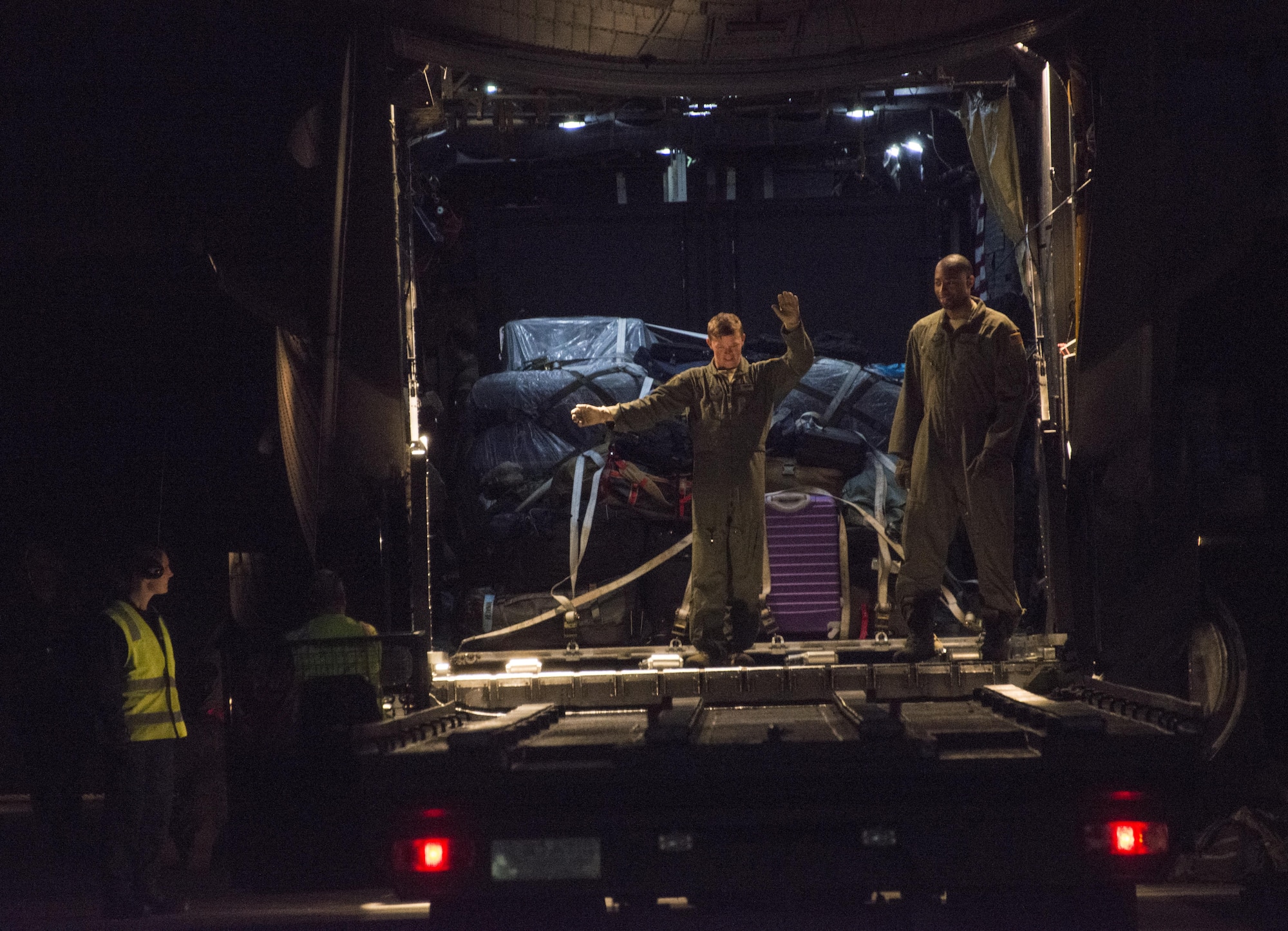 U.S. Air Force 1st Special Operations Squadron loadmasters unload cargo at Royal New Air Force Base Woodbourne, New Zealand on April 18, 2017. Members of the 353rd Special Operations Group increased military cooperation with the RNZAF partners during the fourth iteration of Exercise Teak Net, which took place April 15-18, 2017 at RNZAF Base Auckland and April 18-28, 2017 at RNZAF Base Woodbourne, New Zealand. (U.S. Air Force photo by Capt. Jessica Tait)