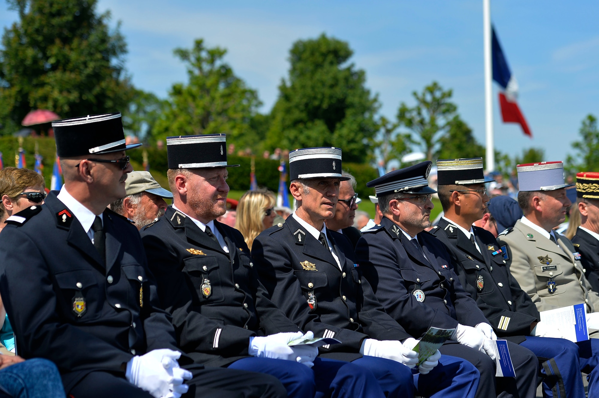 French military officials attend a Memorial Day ceremony at Lorraine American Cemetery and Memorial, France, May 28, 2017. Lorraine is the largest American World War II cemetery in Europe. (U.S. Air Force photo by Airman 1st Class Joshua Magbanua)