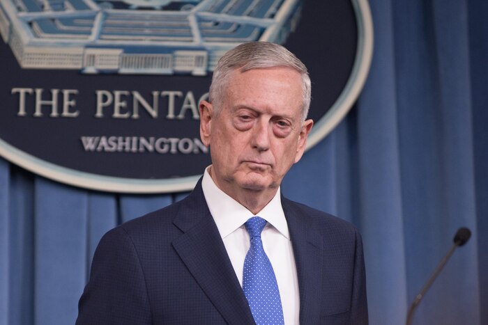 Defense Secretary Jim Mattis conducts a news conference at the Pentagon. DoD photo by Army Sgt. Amber I. Smith