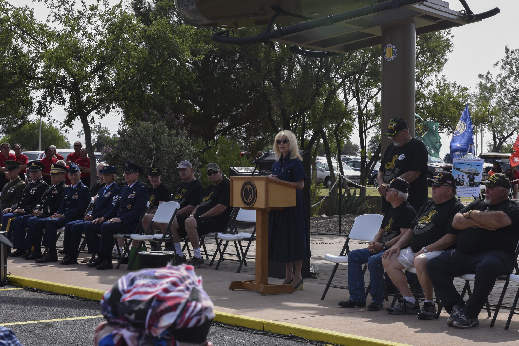 Brenda Gunter, San Angelo Mayor, gives a speech at the San Angelo Regional Airport, Texas, May 29, 2017. The speech was for a Memorial Day re-dedication ceremony honoring Vietnam and other fallen veterans. (U.S. Air Force photo by Airman 1st Class Chase Sousa/Released)