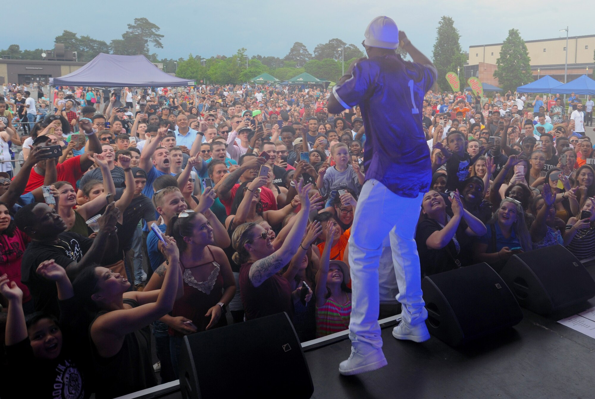 B.o.B, rapper and music producer, performs during a free concert at Ramstein Air Base, Germany, May 28, 2017. After the concert, the musical artist signed autographs and took photos during a meet and greet session with fans. (U.S. Air Force photo/Tech. Sgt. Sharida Jackson)