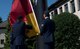U.S. Air Force Airmen assigned to the 86th Operations Group lower the German flag during a Memorial Retreat Ceremony on Ramstein Air Base, Germany, May 26, 2017. Memorial Day began as a day to honor fallen Union soldiers from the American Civil War, but was extended to include all men and women who died in any war or military action after World War I. (U.S Air Force photo by Senior Airman Tryphena Mayhugh)