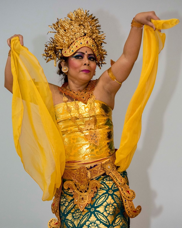 Yuliana Klusmeyer, Balinese dancer, performs during the Asian American and Pacific Islander Heritage Month Culture Show at Joint Base Andrews, Md., May 24, 2017. Balinese dance is a very ancient dance tradition that is part of the artistic expression among the Balinese people of Bali Island, Indonesia. (U.S. Air Force photo by Airman 1st Class Valentina Lopez)