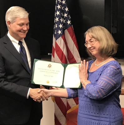 ERDC Programs Office Chief Donald Morgan and Theresa Salls during her retirement ceremony.