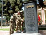 KABUL, Afghanistan (May 29, 2017) — At a ceremony at Resolute Support Headquarters today, General John Nicholson, commander, Resolute Support, pays his respects to service members who made the ultimate sacrifice in Afghanistan. (Photo by Technical Sergeant Robert M. Trujillo)