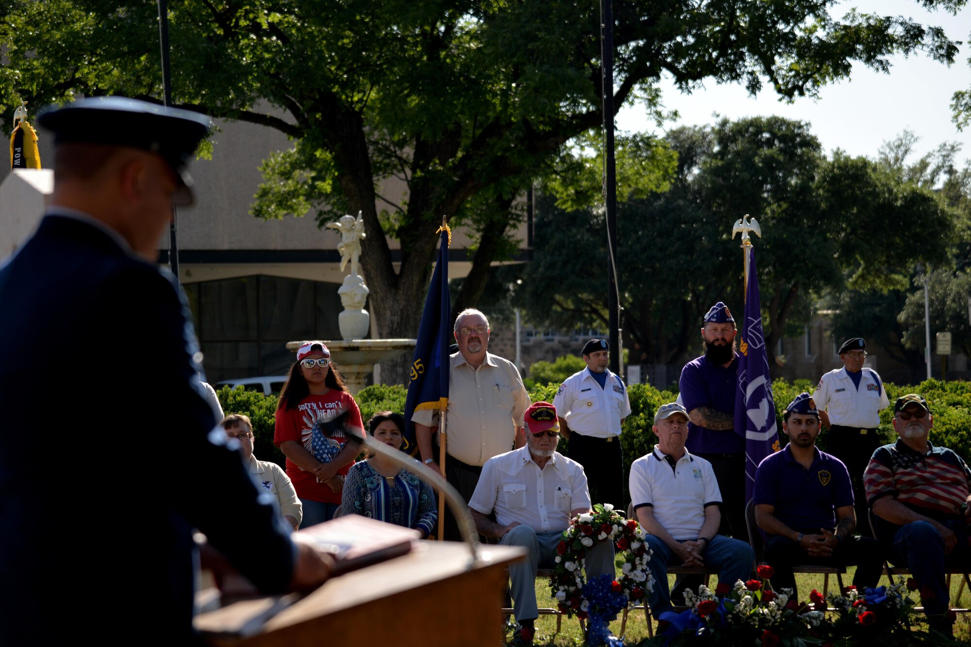 U.S. Air Force Col. Alejandro Ganster, 17th Training Group Commander, speaks during the Memorial Day Commemoration ceremony at the Tom Green County Courthouse, May 29, 2017.  Ganster emphasized the importance of remembering those who died for America. (U.S. Air Force photo by Airman 1st Class Randall Moose/Released)