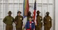 U.S. Army Reserve Spc. Brandon Mosley, Spc. Kyle McCracken, Spc. Randy Davis, Spc. Christopher Hunter and Spc. Rashad Roberts, all with the 90th Sustainment Brigade based out of Little Rock, Ark., pause for a photograph with  Army Corps of Nurses 1st Lt. (Ret.) Josephine Reaves at a World War I commemoration event in San Antonio, Texas at Brooks City Base Hangar 9 on Saturday, May 20, 2017. The event was hosted by the City of San Antonio Department of Military Affairs to honor those who served in World War I. (U.S. Army Reserve photo by Spc. Kati Waxler)