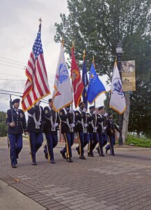 U.S. Army Reserve Soldiers from Headquarters and Headquarters Company, 412th Theater Engineer Command, based in Vicksburg, Miss., form a color guard to march in the 38th-annual Memorial Day Parade in Vicksburg May 29, 2017. They are Master Sgt. Kimberly Jones,  1st Sgt. Richard Broussard, Master Sgt. Michael Christy, Sgt. 1st Class Cornelius Joyner, Staff Sgt. Bollis, Sgt. 1st Class Jeremy Reed, Sgt. Gustavo Salazar and Sgt. 1st Class Laverne Cohill. Hidden from view is Capt. Adam Corley. (U.S. Army Reserve Photo by Sgt. 1st Class Clinton Wood).