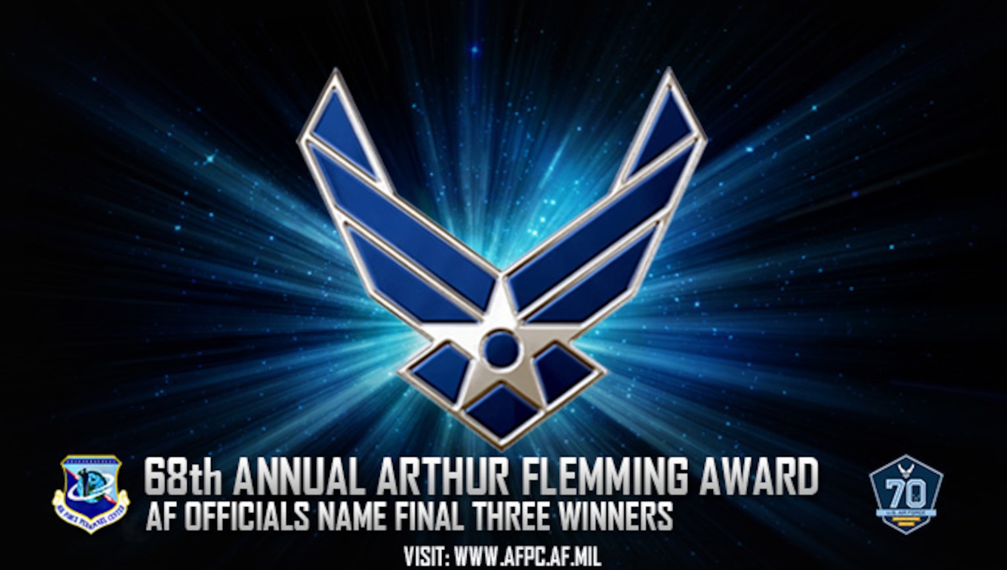 Air Force officials are pleased to announce the three recipients of the 68th Annual Arthur S. Flemming Award. The three distinguished winners are scheduled to be honored by the award commission at George Washington University, Washington D.C. (U.S. Air Force graphic by Staff Sgt. Alexx Pons)