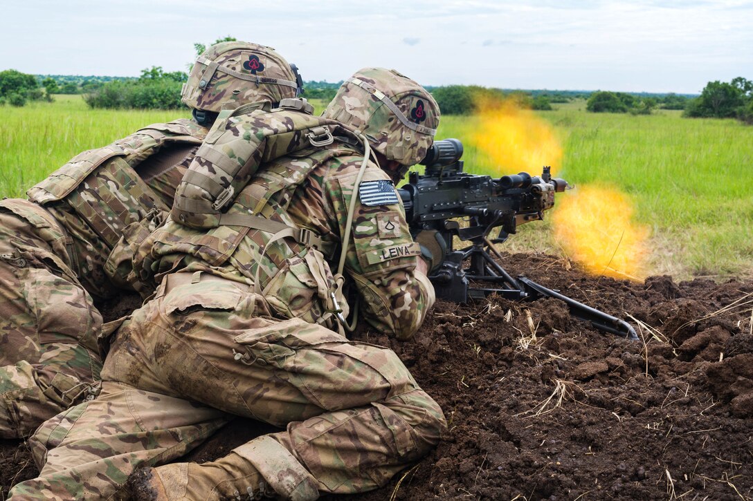 Soldiers fire their machine guns during a live-fire exercise that's part of United Accord 2017 at Bundase Training Camp, Bundase, Ghana, May 26, 2017. Army photo by Spc. Victor Perez Vargas