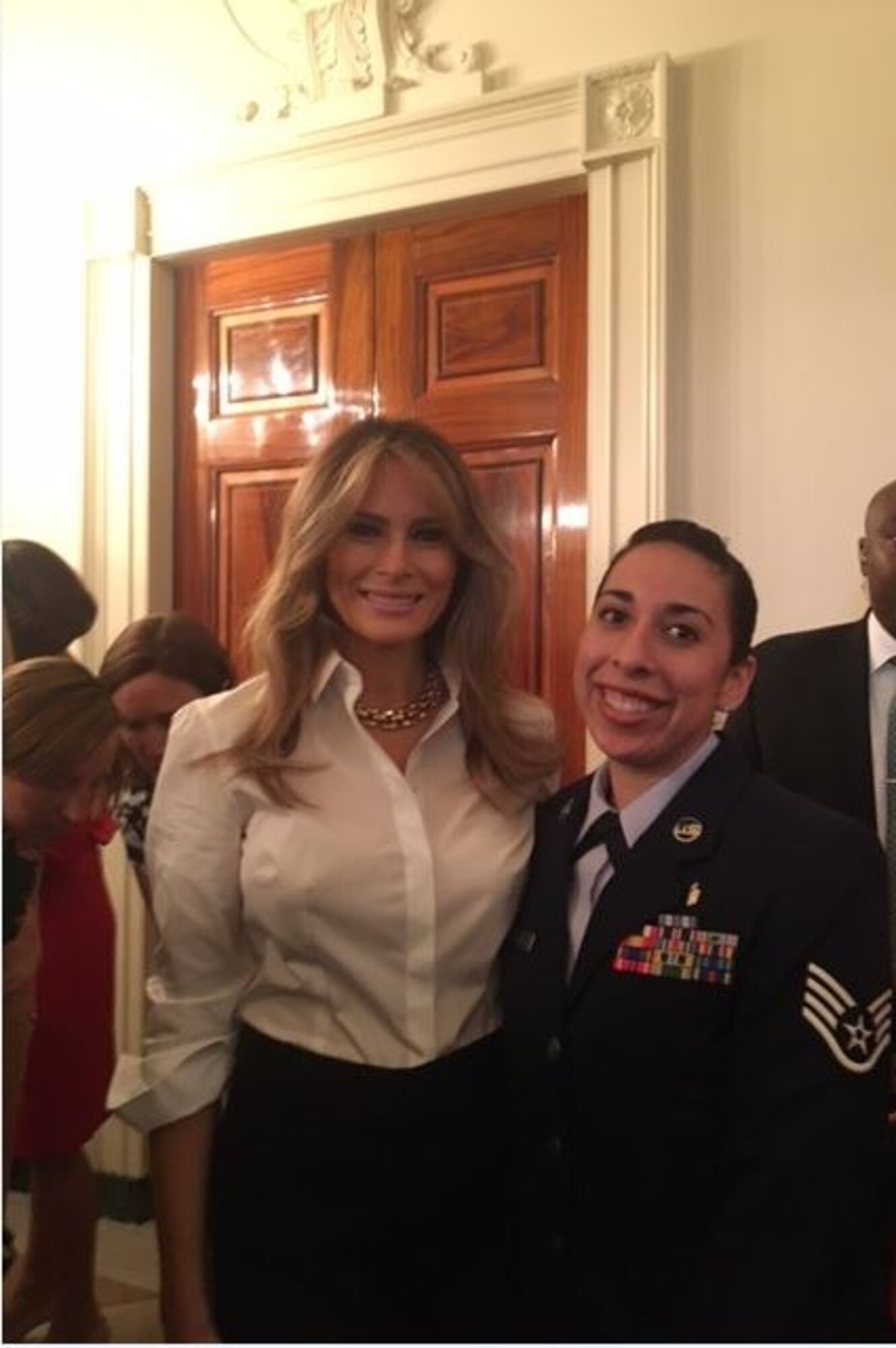 Staff Sgt. Reyna Castro, Pentagon Flight Medicine Clinic, was selected to attend a Mothers' Day Tea at the White House, with President Trump and the First Lady, Melania Trump, on Friday, May 12. (Photo by Tech. Sgt. Monique Banaay, Pentagon Flight Medicine Clinic)