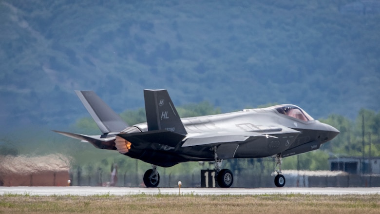 An F-35 Lightning II aircraft assigned to Hill Air Force Base takes off from the base, May 22. The F-35 is among the first to fly sorties at the base with a new version of ALIS (Autonomic Logistics Information System), the information technology infrastructure which performs behind-the-scenes monitoring, maintenance and prognostics to support the aircraft and ensure continued health and enhance operational planning and execution. (U.S. Air Force/Paul Holcomb)