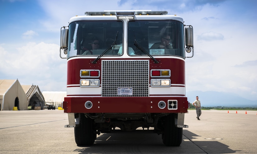 The Commander of the 612th Air Base Squadron participates in a 24-hour shift to understand the training requirements and operational stress to be a firefighter at Joint Task Force-Bravo, May 12th, 2017. (U.S. Air Force photo by Senior Airman Julie Kae/released)