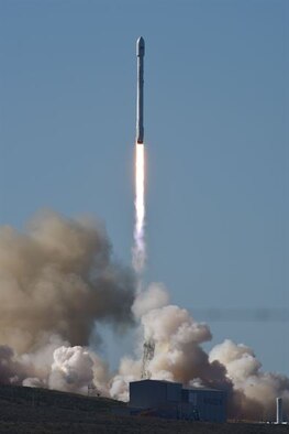A SpaceX Falcon 9 rocket with an Iridium NEXT satellite launches from Space Launch Complex-4, at Vandenberg Air Force Base, California, January 14, 2017. Two of the 50th Network Operations Group's satellites are scheduled to launch from Vandenberg AFB this summer. (U.S Air Force photo/Michael Peterson)
