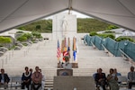 Adm. Harry B. Harris Jr., U.S. Pacific Command commander, speaks during the 19th Roll Call of Honor in Remembrance Ceremony at the National Memorial Cemetery of the Pacific in Honolulu, Hawaii, May 28, 2017. The ceremony honored Pacific American veterans for their past and continuing service to the United States. (U.S. Marine Corps photo by Lance Cpl. Miguel A. Rosales)