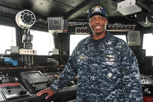 MANAMA, Bahrain (May 22, 2017) Lt. Joseph Brisco, a native of Vicksburg, Ms. and commanding officer the Cyclone-class coastal patrol ship (PC) USS Whirlwind (PC 11), stands inside his ship’s bridge. Whirlwind is one of 10 PCs forward deployed to Manama, Bahrain, whose mission is coastal patrol and interdiction surveillance. (U.S. Navy photo by Mass Communication Specialist 2nd Class Victoria Kinney)
