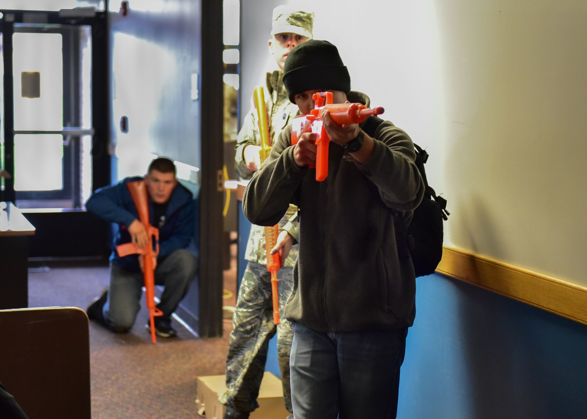 Cadets from Reserve Officer Training Corps Detachment 538 in Rochester, N.Y. participate in a training activity at the Niagara Falls Air Reserve Station N.Y., Saturday, May 6, 2017. The exercise was part of a series of events designed to challenge various disciplines in preparing cadets to be effective Air Force officers. (U.S. Air Force photo by Staff Sgt. Richard Mekkri)