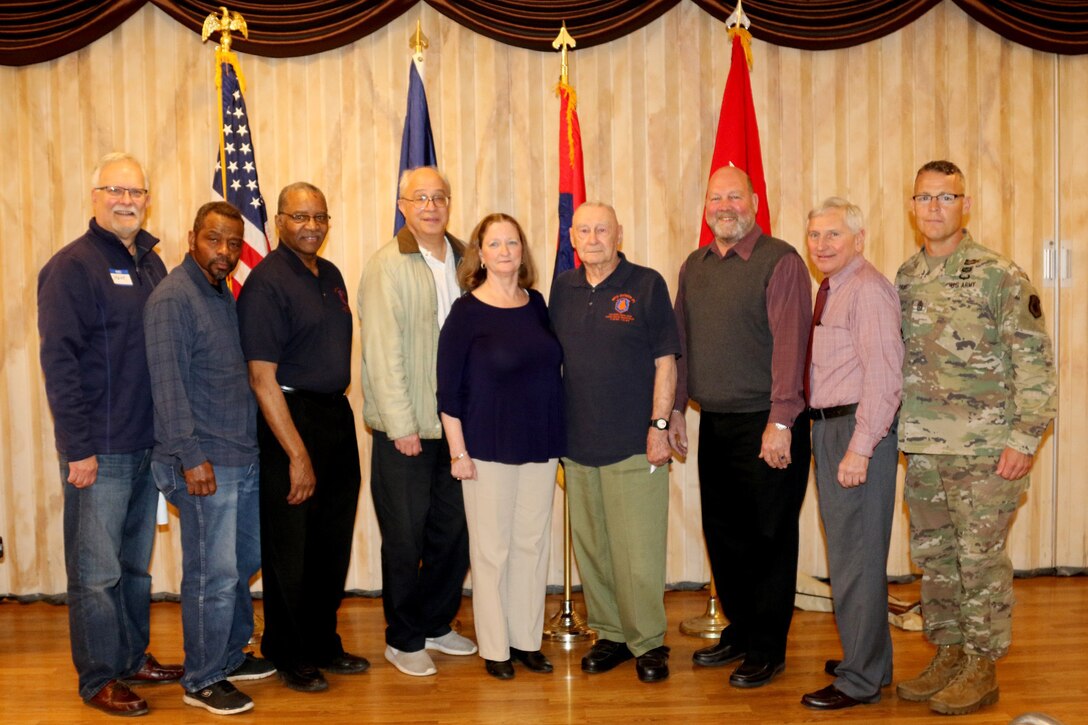 Former sergeants major and command sergeants major of the 98th Training Division (Initial Entry Training) stand with the current division command sergeant major, Command Sgt. Maj. Todd Priest, during the 98th Training Division (IET) Alumni Luncheon on April 20, 2017 in Rochester, New York. The 98th Training Division is an Army Reserve division that is now headquartered out of Fort Benning, Georgia. Originally, it was formed in New York. (U.S. Army Reserve photo by Maj. Michelle Lunato/Released)