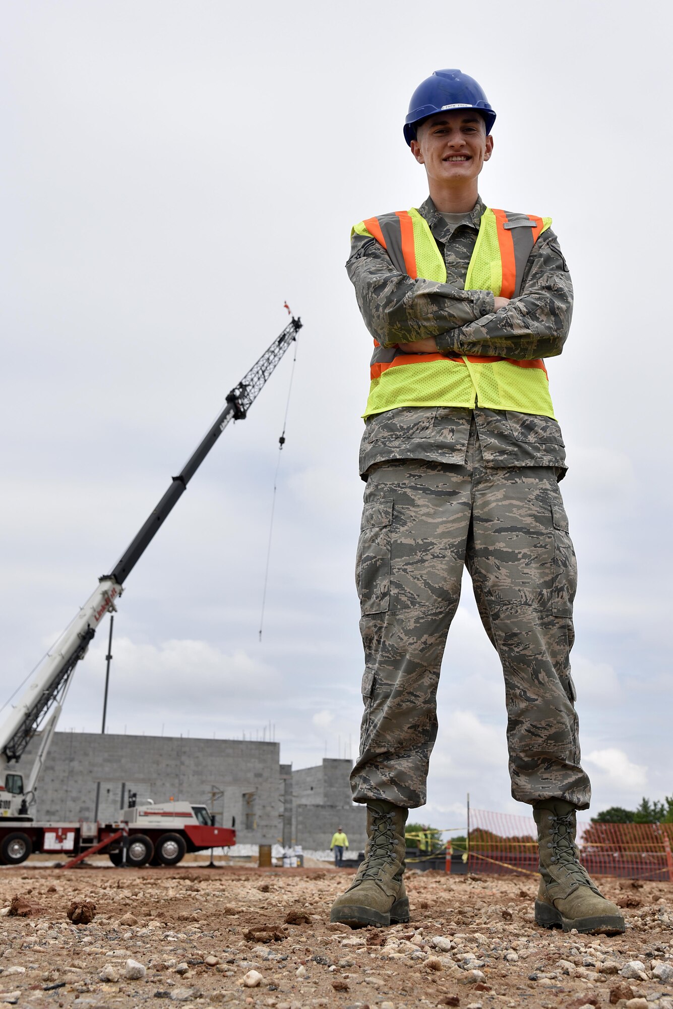 Airman 1st Class Zachary Free, 175th Civil Engineering Squadron, stands in a trailer on-site May 24, 2017 at Warfield Air National Guard Base, Middle, River, Md. Free uses the trailer occasional to assist contractors overnight shifts. (U.S. Air National Guard photo by Airman Sarah M. McClanahan /Released Master Sgt. Chris Schepers)