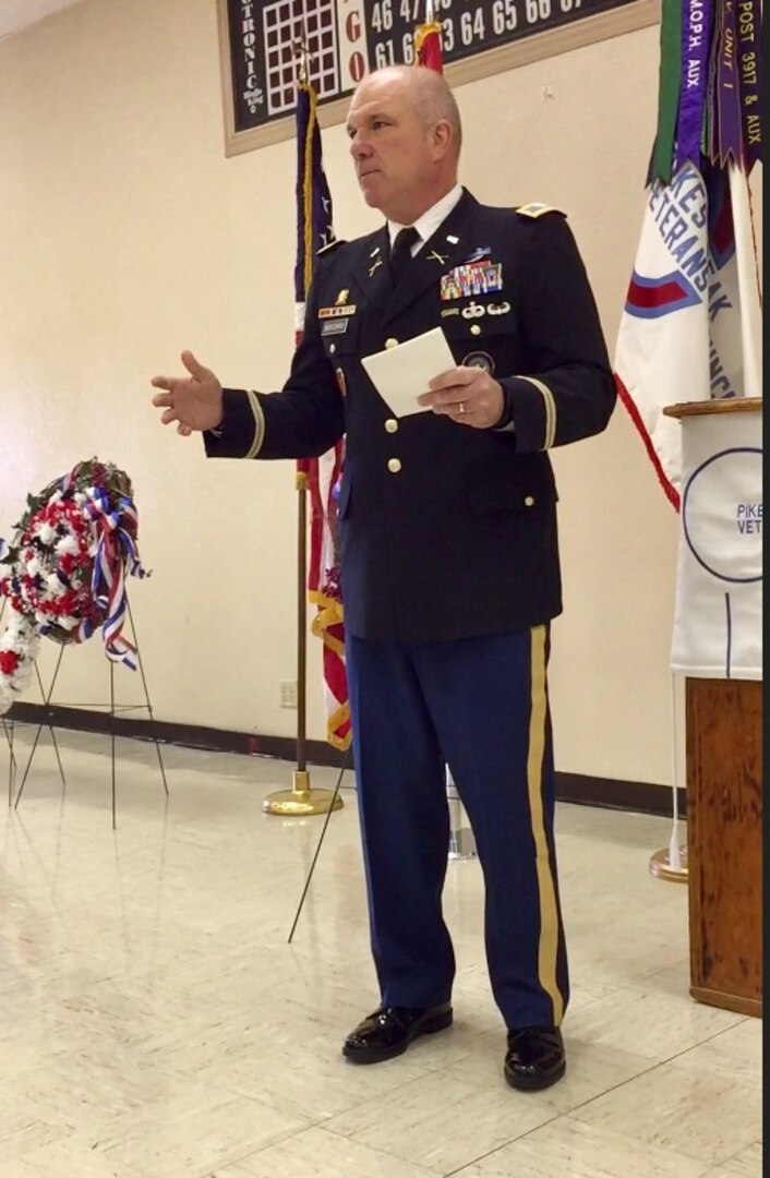 Col. Thomas D. Boccardi speaks at the Pikes Peak Veterans Council Memorial Day ceremony May 29, 2017. 