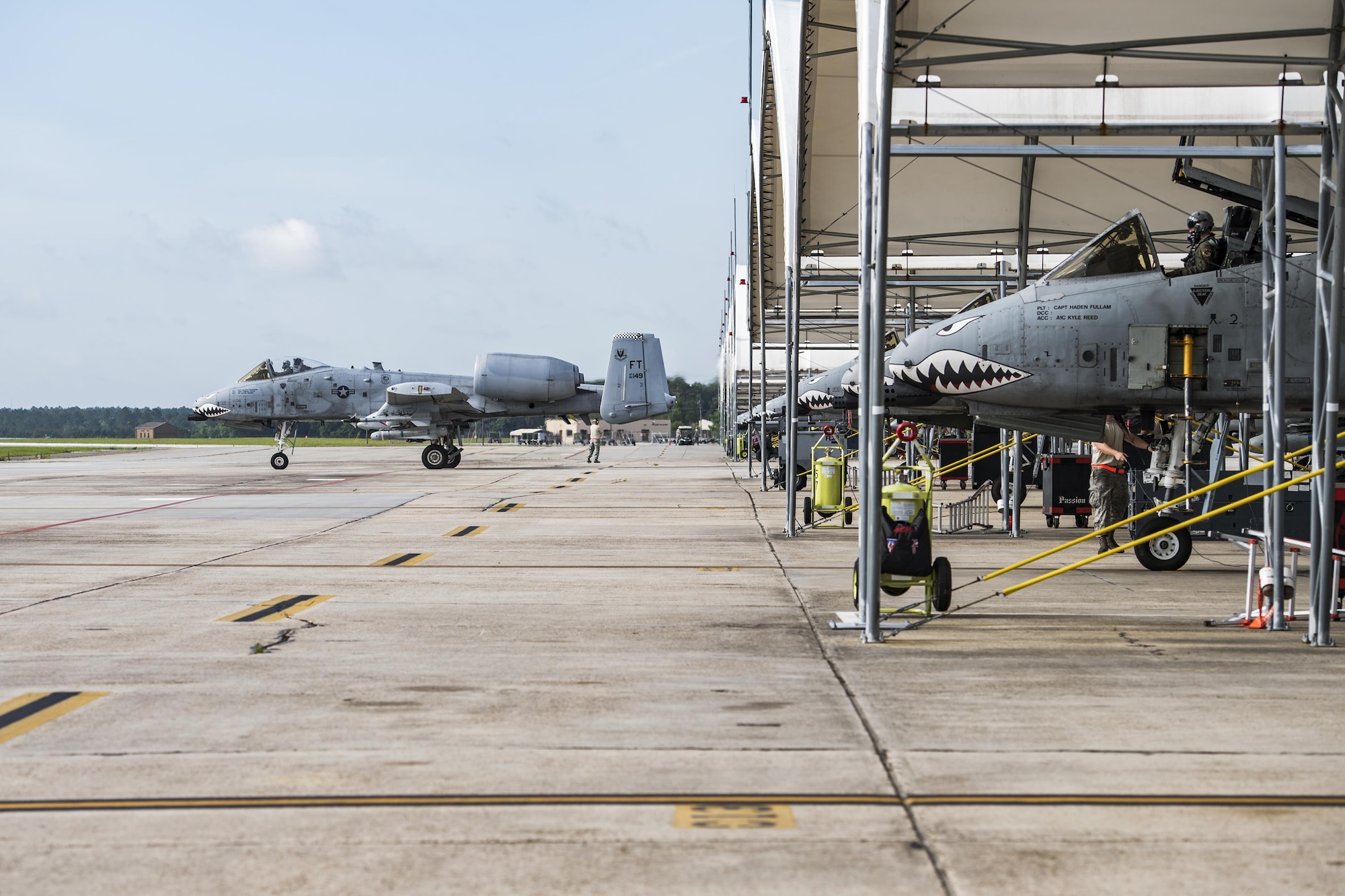 Aircraft from the 23d Wing conducted a surge exercise May 22, 2017, at Moody Air Force Base, Ga. The exercise was conducted in order to demonstrate the wing's ability to rapidly deploy combat ready forces across the globe. The 23d Wing maintains and operates A-10C Thunderbolt IIs, HH-60G Pave Hawks, and HC-130J Combat King II aircraft for precision attack, personnel recovery and combat support worldwide. (U.S. Air Force photo by Senior Airman Janiqua Robinson) 
