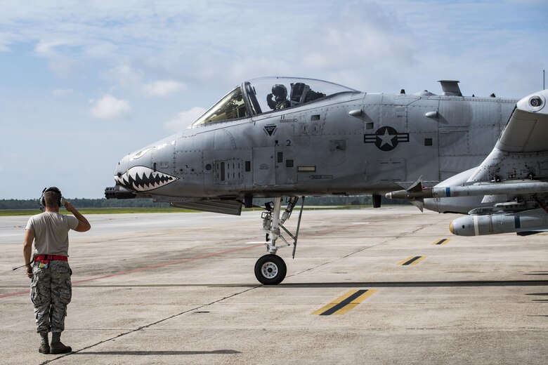 Aircraft from the 23d Wing conducted a surge exercise May 22, 2017, at Moody Air Force Base, Ga. The exercise was conducted in order to demonstrate the wing's ability to rapidly deploy combat ready forces across the globe. The 23d Wing maintains and operates A-10C Thunderbolt IIs, HH-60G Pave Hawks, and HC-130J Combat King II aircraft for precision attack, personnel recovery and combat support worldwide. (U.S. Air Force photo by Senior Airman Janiqua Robinson) 