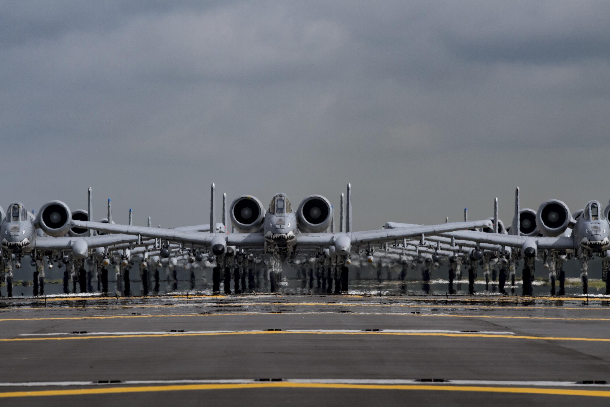 Aircraft from the 23d Wing conducted a surge exercise May 22, 2017, at Moody Air Force Base, Ga. The exercise was conducted in order to demonstrate the wing's ability to rapidly deploy combat ready forces across the globe. The 23d Wing maintains and operates A-10C Thunderbolt IIs, HH-60G Pave Hawks, and HC-130J Combat King II aircraft for precision attack, personnel recovery and combat support worldwide. (U.S. Air Force photo by Airman 1st Class Daniel Snider)