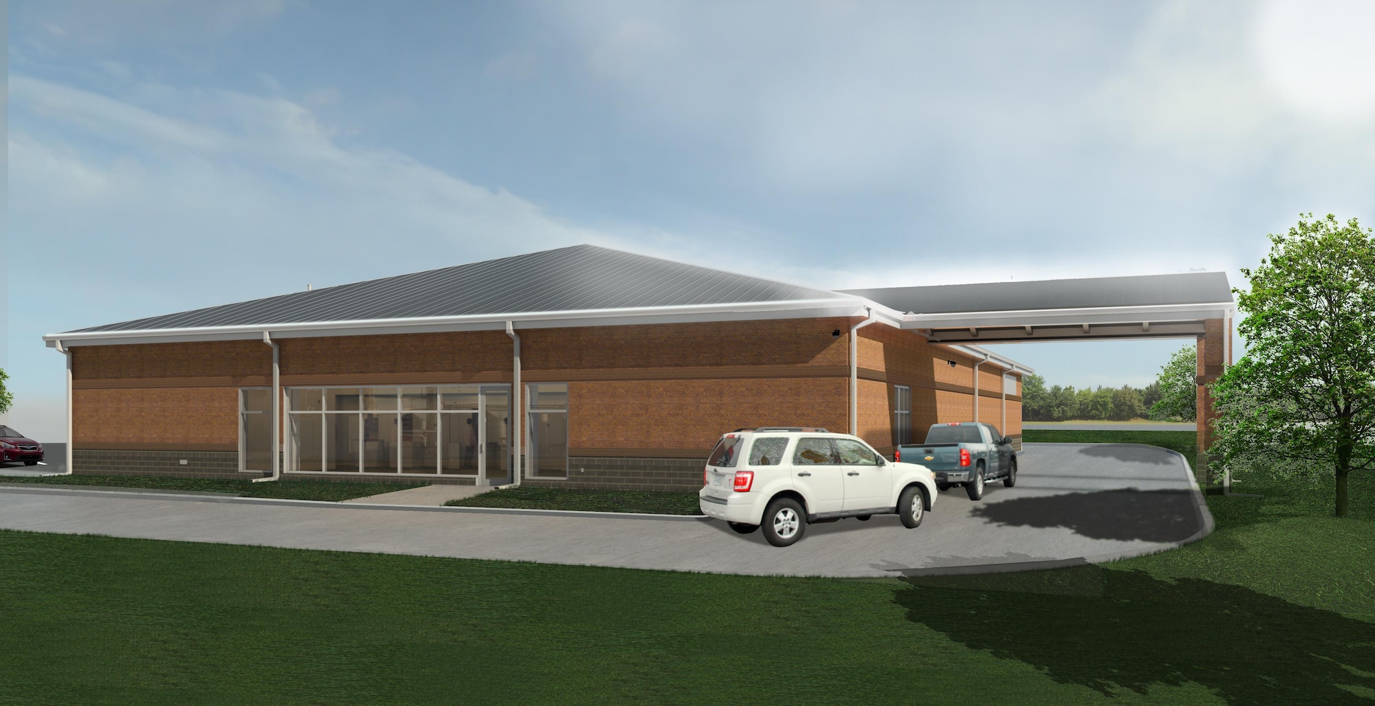 Artist rendering of the back of the Wright-Patterson satellite pharmacy.  (Image courtesy of Leo A Daly/Butt Construction Company, Inc.)