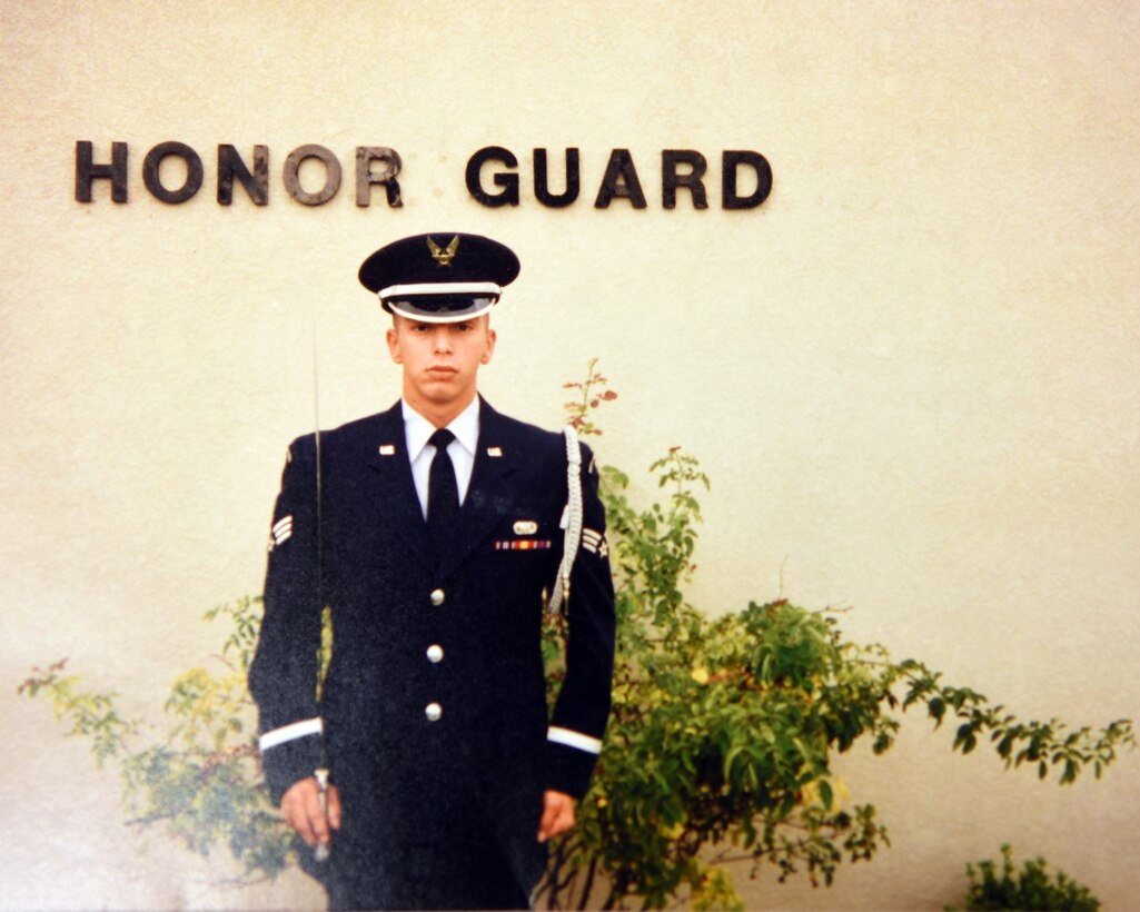 U.S. Air Force Chief Master Sgt. Antonio Goldstrom, 7th Mission Support Group superintendent, served as an honor guardsman at Goodfellow Air Force Base from 1995-1999. During his time, he performed honors for 32 funerals. (Courtesy photo)
 
