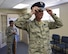U.S. Air Force Chief Master Sgt. Raymond Mott, 7th Bomb Wing command chief, tries on a Gen. Hap Arnold dress hat at Dyess Air Force Base, Texas, April 7, 2017. Mott enlisted other chief master sergeants to join him in receiving formal training from the Dyess Honor Guard, which included getting fitted for ceremonial uniforms.