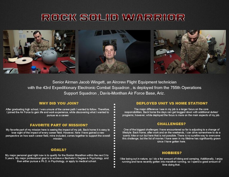 The Rock Solid Warrior program is a way to recognize and spotlight the Airmen of the 386th Air Expeditionary Wing for their positive impact and commitment to the mission.